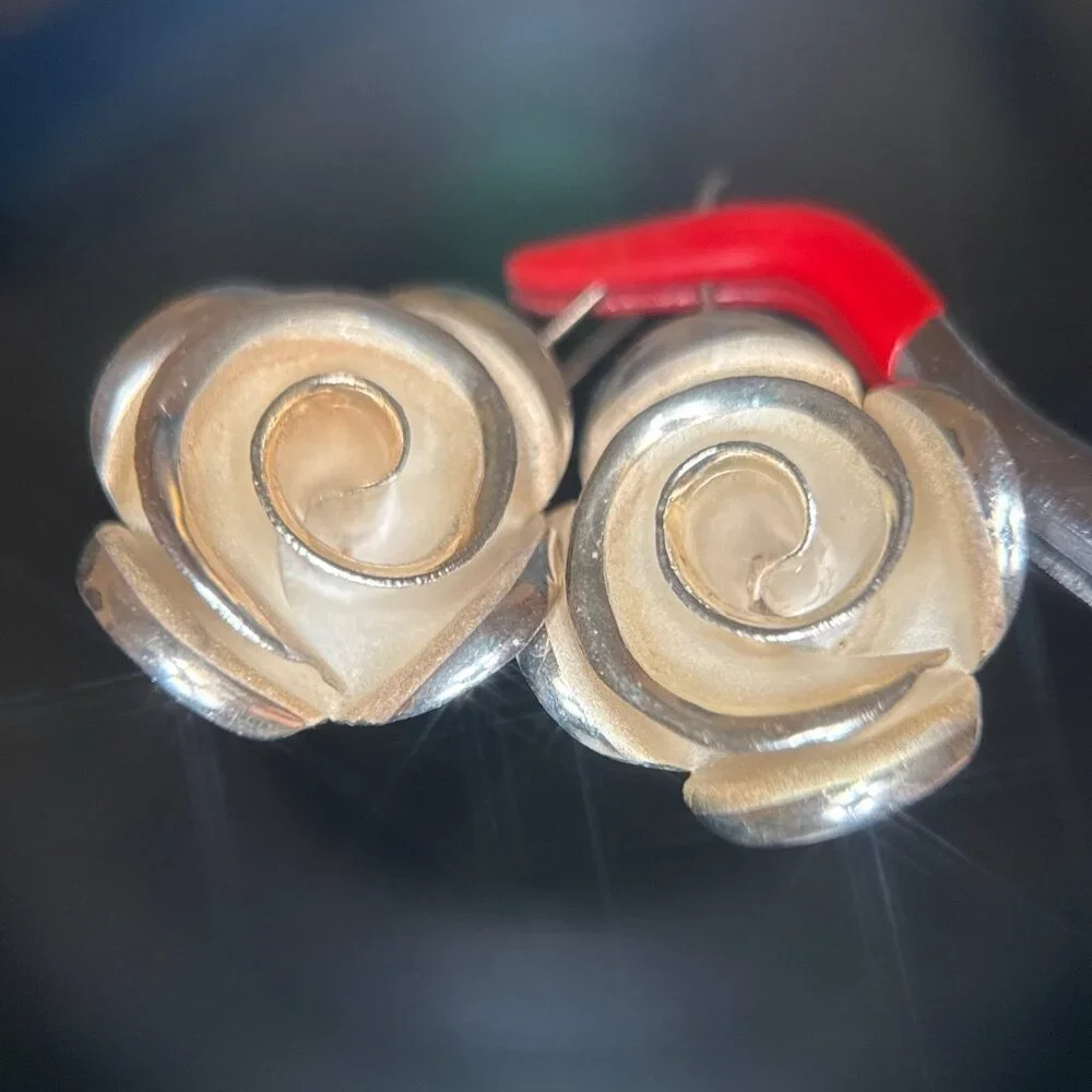Large 925 Rose Flower‎ Earrings